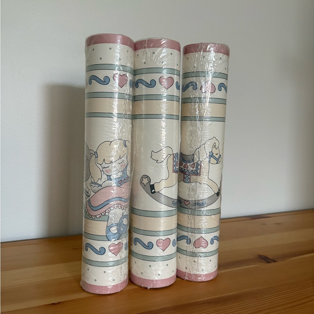 Vintage Set of 3 Nursery Wallpaper Border Rolls Teddy Bears Rocking Horses - NEW